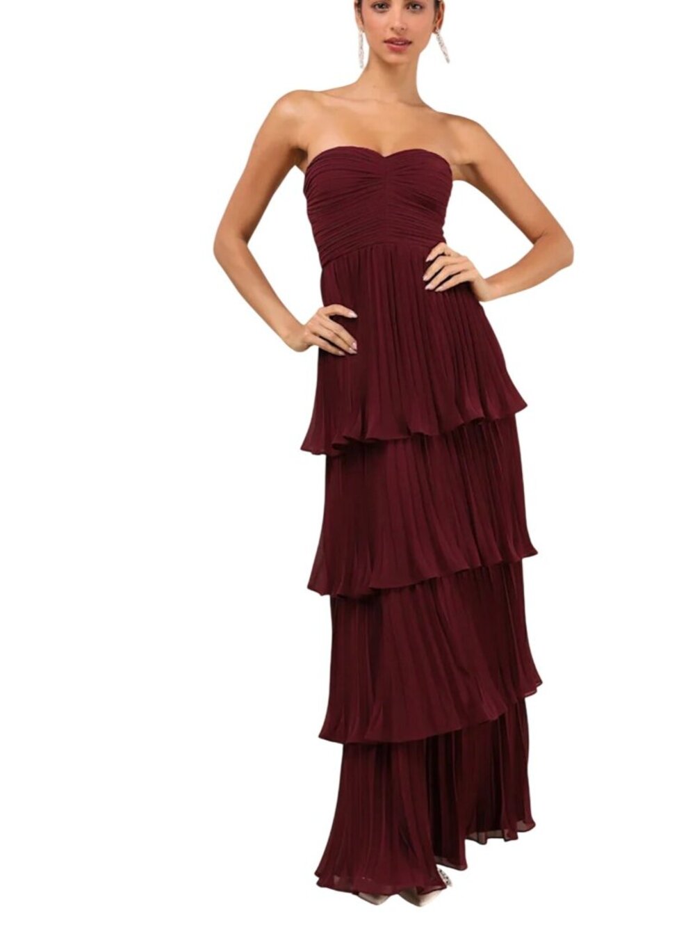 Lulus Seriously Sensational Plum Purple Strapless Tiered Maxi Dress Sz MED